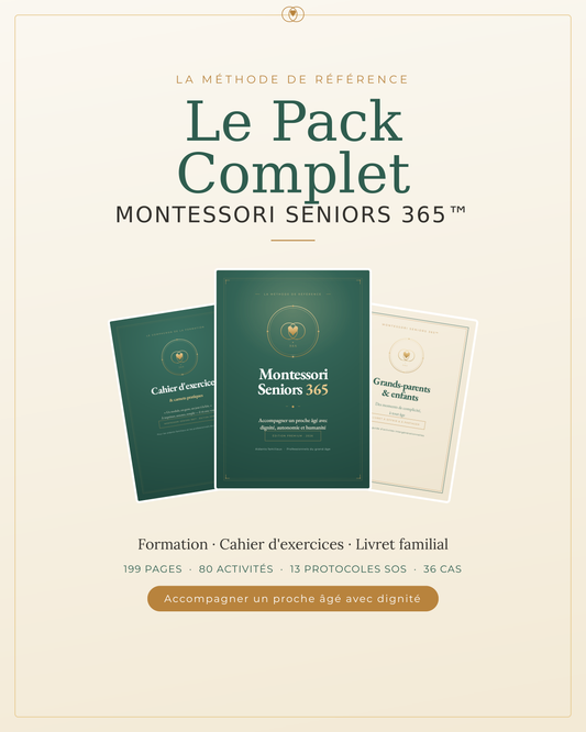 Pack Montessori Seniors 365 — formation, cahier et livret pour accompagner un proche âgé