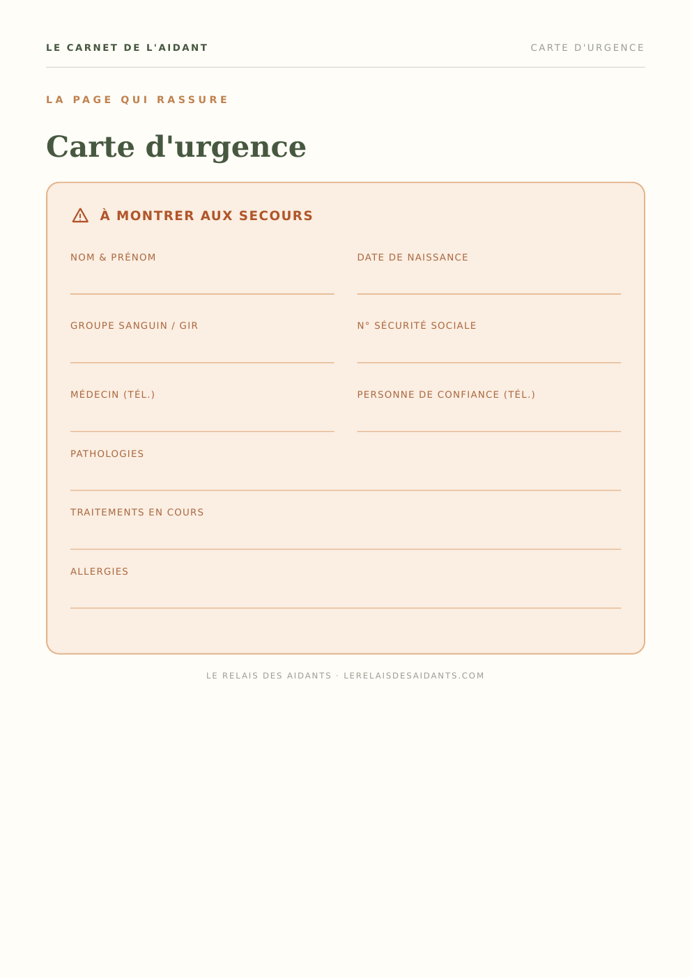 Aperçu — Carte d'urgence